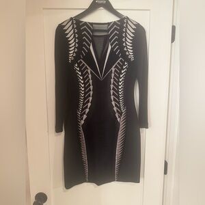 Karen Millen Black and Silver/gray Body-con Patterned Dress